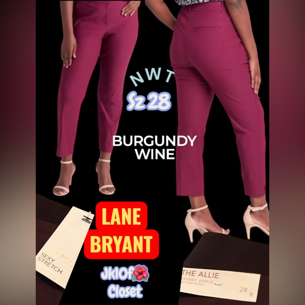LOWEST🌺 NWT LANE BRYANT Sz28 THE ALLIE SKINNY ANKLE SEXY STRETCH BURGUNDY PANTS